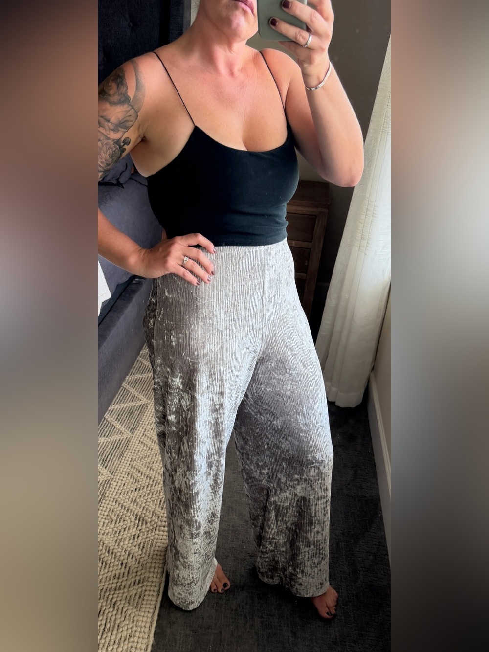 Banana Republic Silver Crinkle Velvet Wide Leg Pants